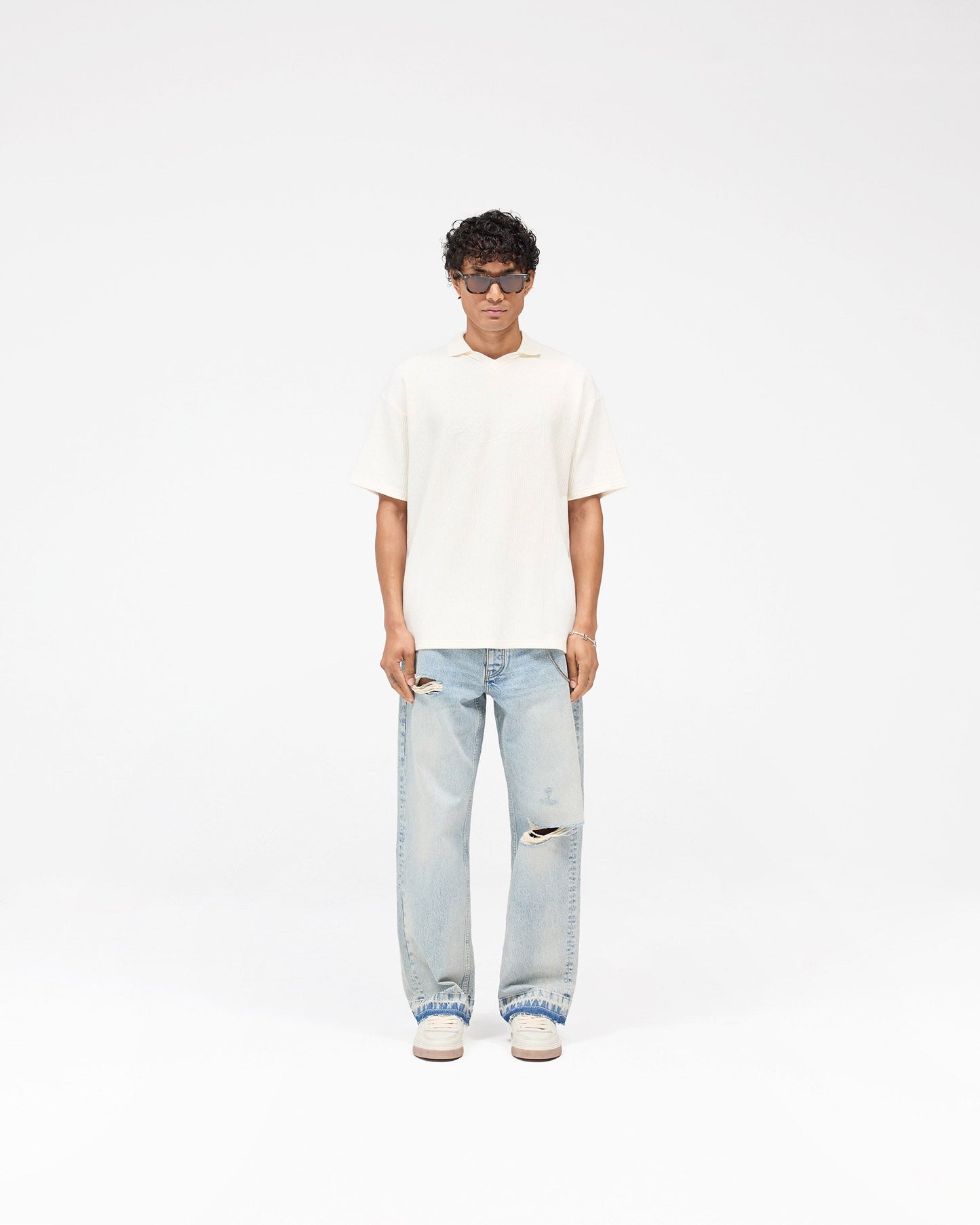 Ribbed Polo - Aged White