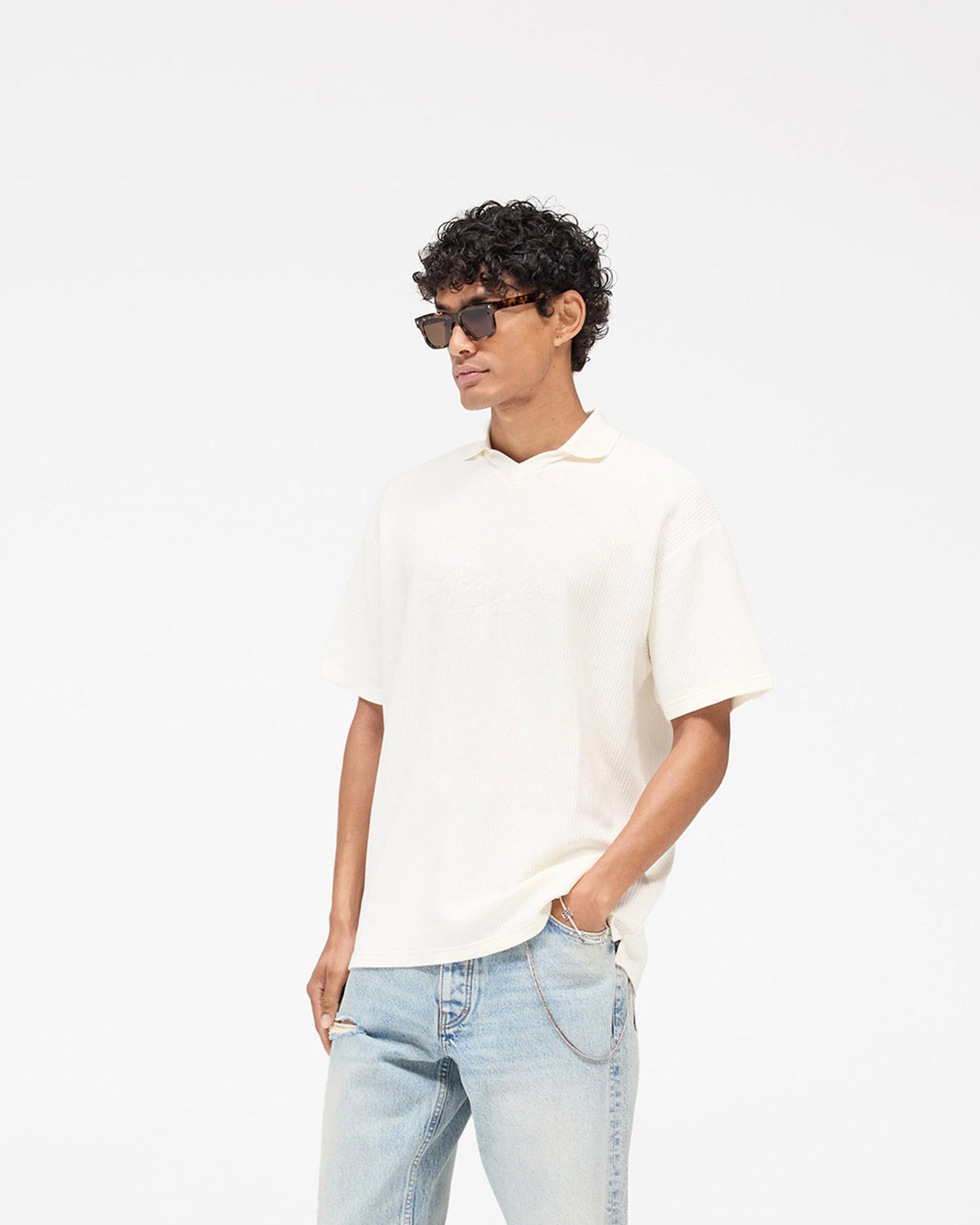 Ribbed Polo - Aged White